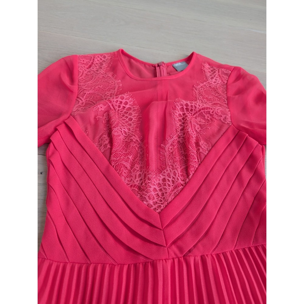 Asos Women's Coral Pleated Lace Bodice Short Sleeve Midi Dress Us 2 - Picture 6 of 12